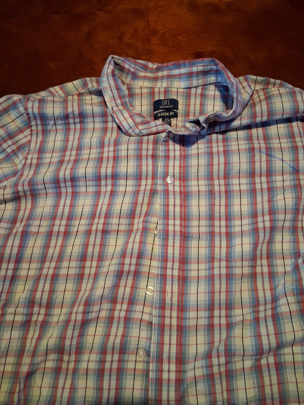 George Plaid Button-Down Shirt — Blue & Red Short Sleeve 2xl
